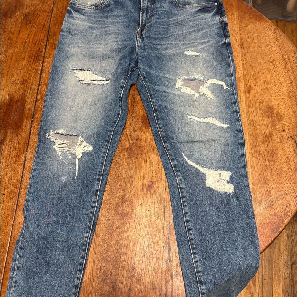 Zara Men's Distressed Skinny Jeans in Blue